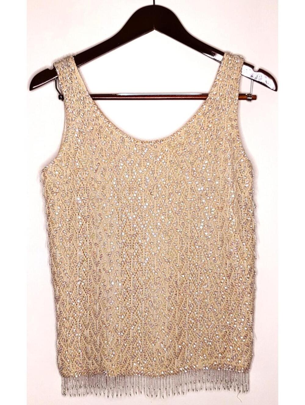 Vintage "Penney's" Beaded Wool Sleeveless Top with Rayon Lining Size 12